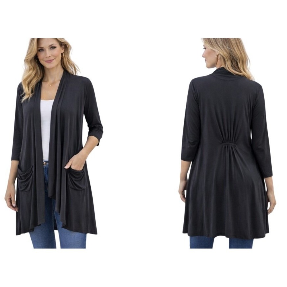 People Like Frank Cardigan Black Soft Pockets Open Duster‎ Mininmalist Size M